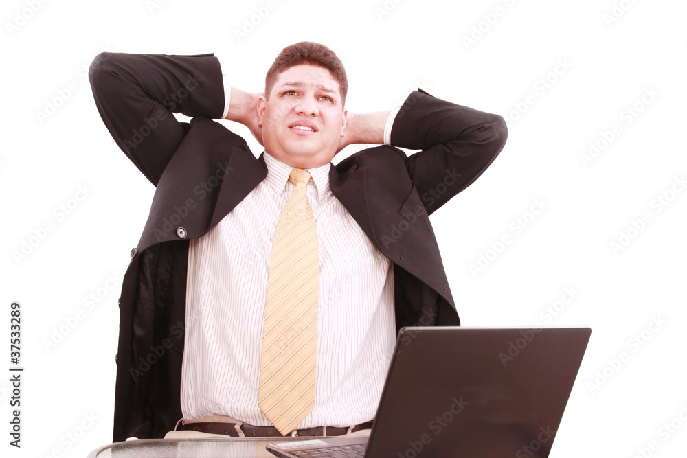 Worried young business man with notebook, isolated on white Worried young business man with notebook, isolated on white