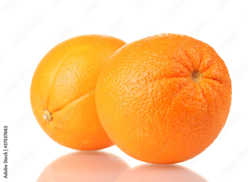 two ripe oranges isolated on white two ripe oranges isolated on white