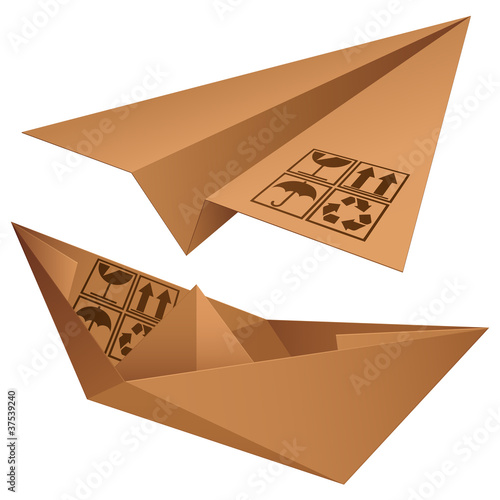 Cardboard plane and ship.