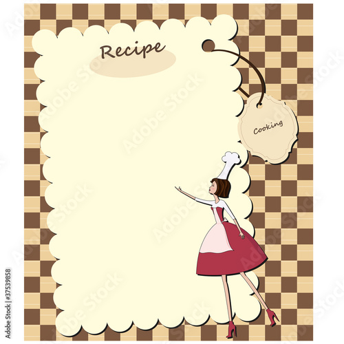 Blank recipe card with chef woman