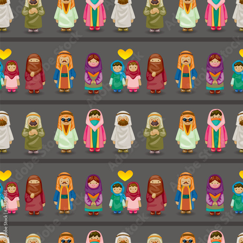 cartoon Arabian people seamless pattern