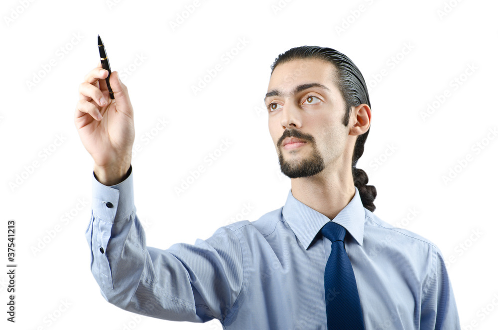 Man pressing virtual buttons Man pressing virtual buttons