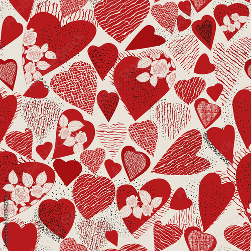 Grunge heart seamless pattern
