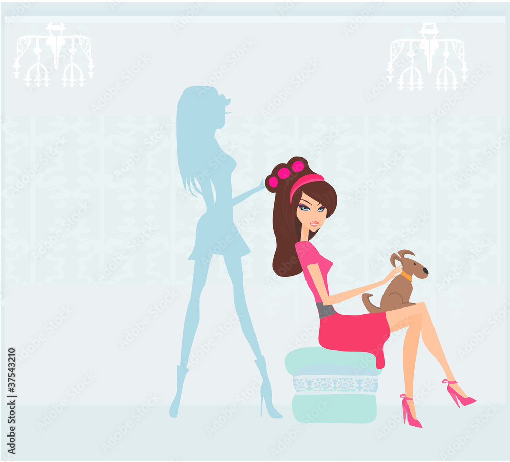 Vector illustration of the beautiful woman in hairdressing salon
