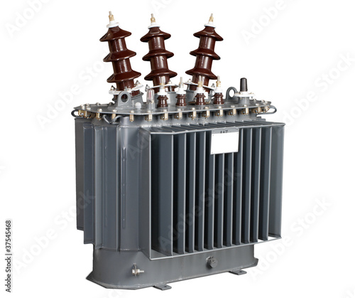 high-voltage transformer on a white background