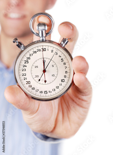 Two buttons stopwatch in outstretched hand