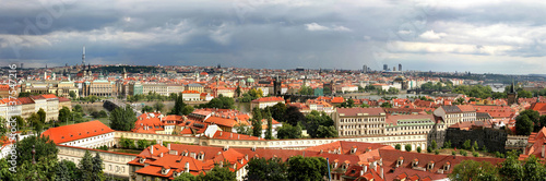 Panoramic aerial skyline view of Prague.