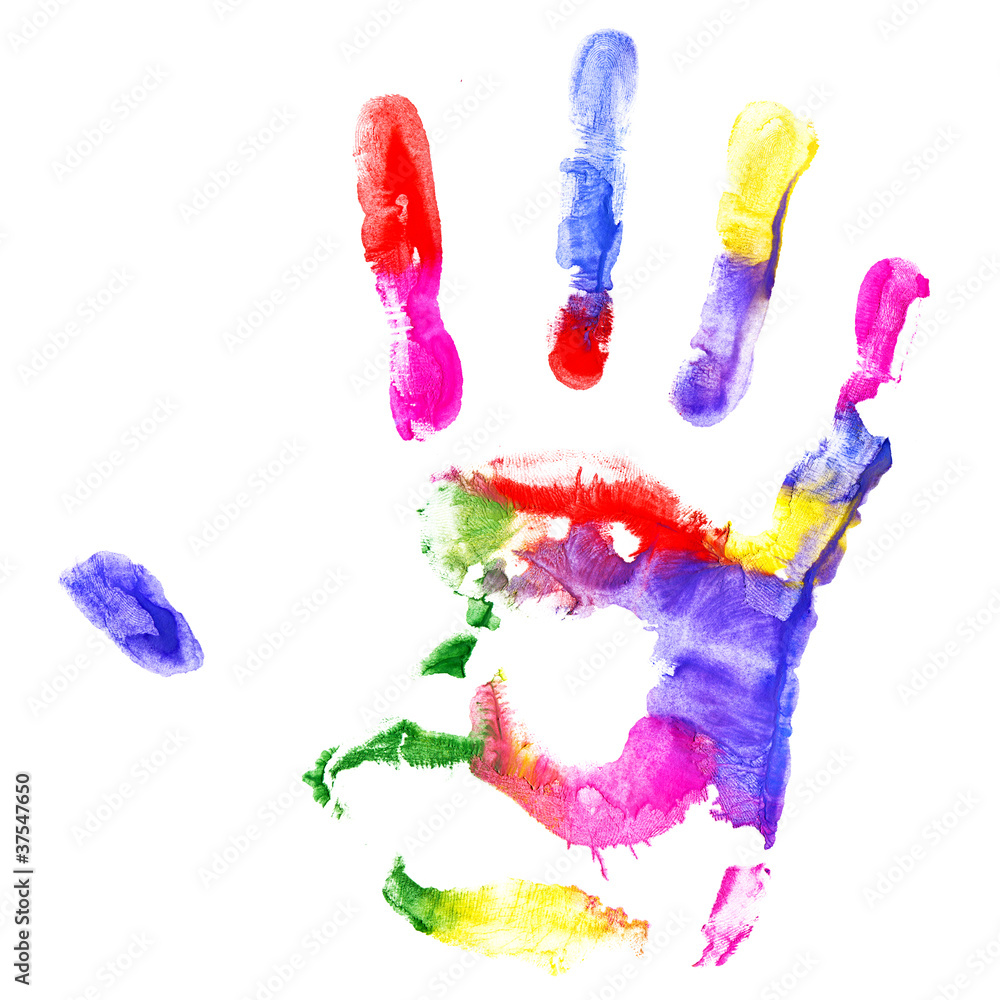 Close up of colored hand print Close up of colored hand print