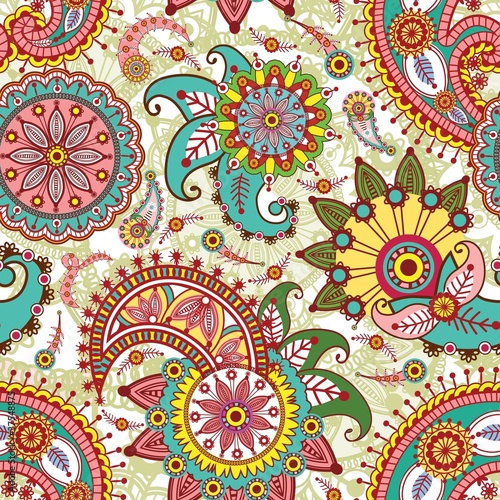Seamless pattern with paisley and flowers