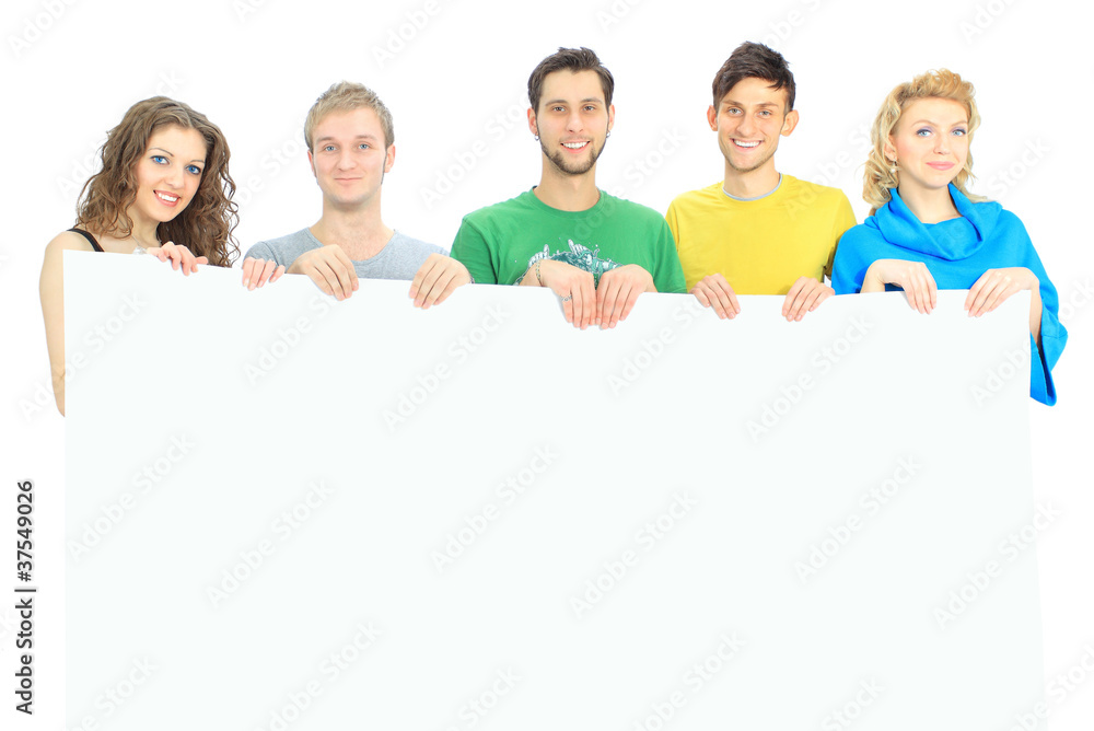 Happy young group of people standing together and Happy young group of people standing together and
