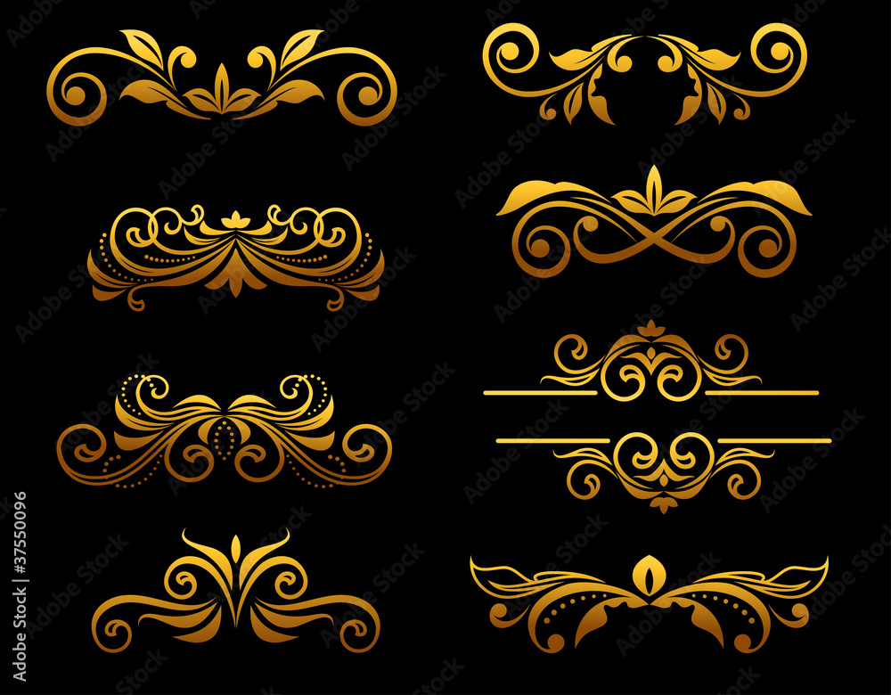 Golden vintage floral elements and borders
