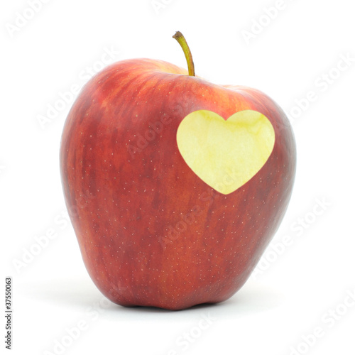 Red apple with a heart symbol