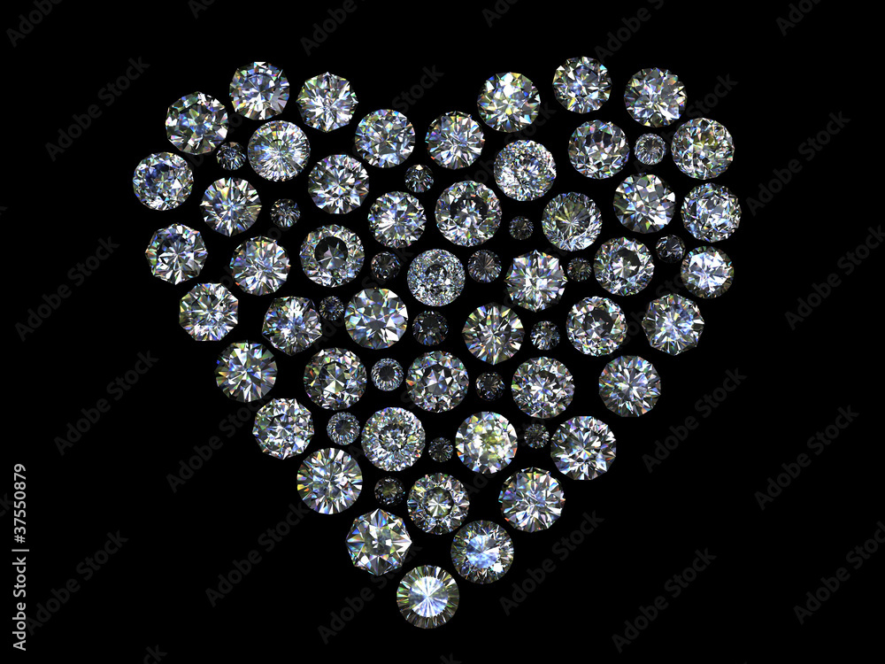Set of round diamond shape of heart on black background Set of round diamond shape of heart on black background