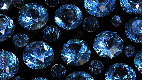 Round blue sapphire isolated on black background. Gemstone
