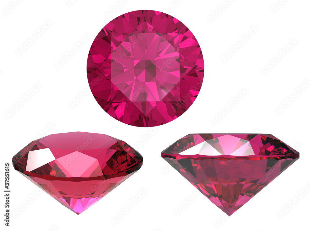 Round ruby isolated on white background. Gemstone