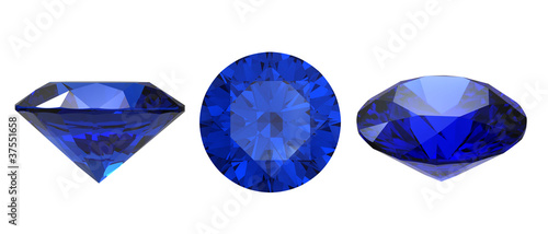 Set of blue sapphire gemstone isolated. Gems different cut
