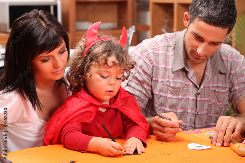 mother and father with child disguised as devil mother and father with child disguised as devil