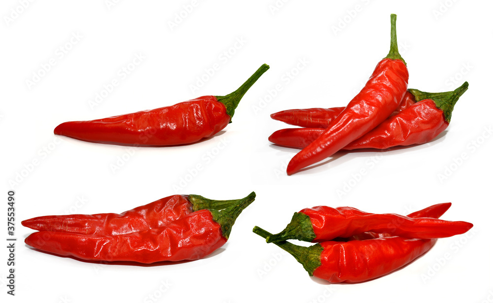Red hot chilli peppers isolated on white background