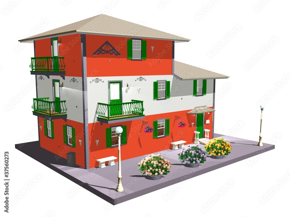 Casa Rossa Bianca Liguria-Home Construction White & Red-3D Casa Rossa Bianca Liguria-Home Construction White & Red-3D
