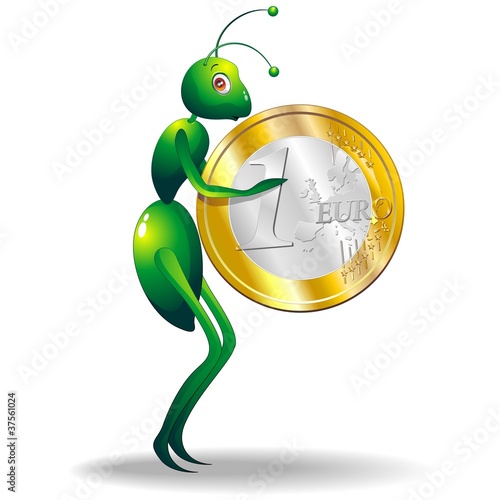 Formica Economia Moneta-Ant Economy Coin-Cartoon-2-Vector