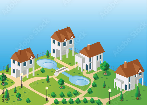 Village houses in the vector