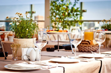 Served table at summer cafe