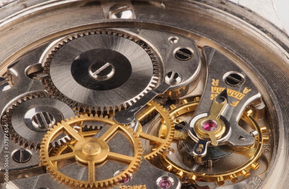Closeup of a fine Swiss precision clockwork