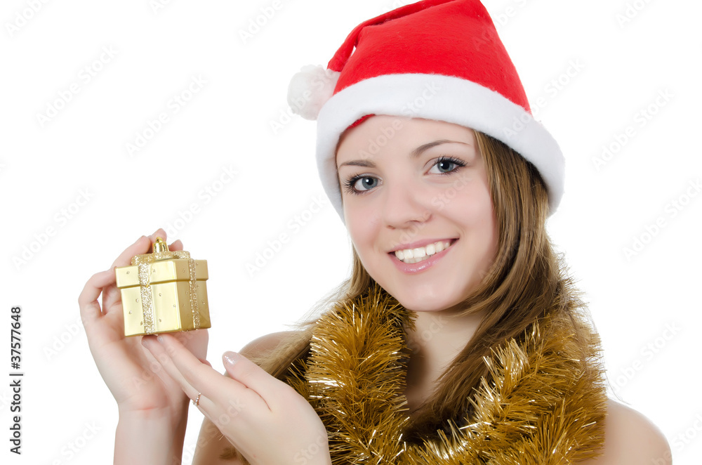 Christmas girl with gifts isolated on white Christmas girl with gifts isolated on white