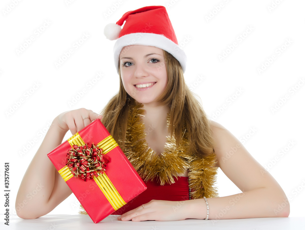 Christmas girl with gifts isolated on white Christmas girl with gifts isolated on white