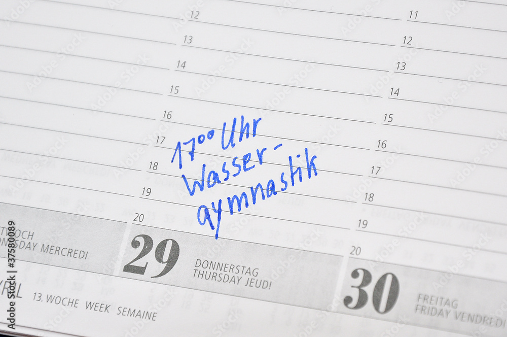 Wassergymnastik termin im kalender notiert Wassergymnastik termin im kalender notiert