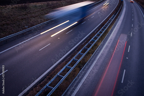 highway traffic - motion blurred truck on a highway