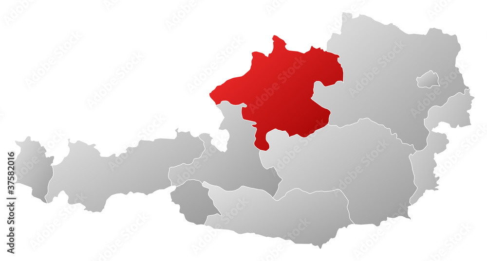 Obraz premium Map of Austria, Upper Austria highlighted