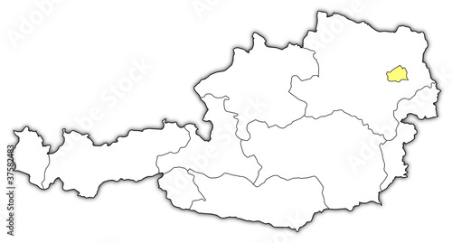 Map of Austria, Vienna highlighted