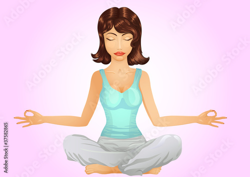Beautiful brunette girl in meditation position