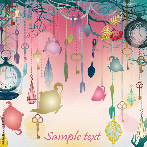 Antique colorful background with tea party theme