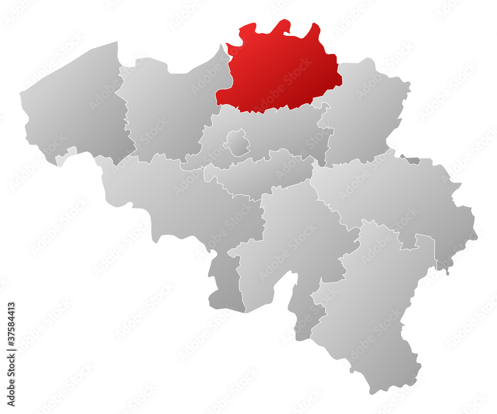 Map of Belgium, Antwerp highlighted