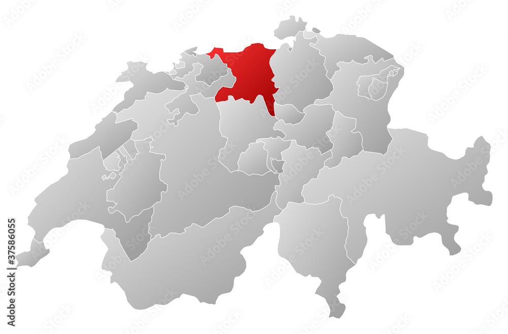 Map of Swizerland, Aargau highlighted Map of Swizerland, Aargau highlighted