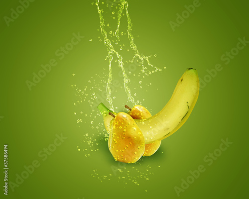 Fresh banana and pear photo