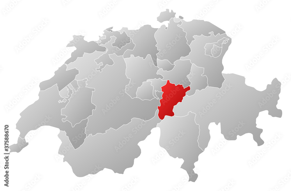 Fototapeta premium Map of Swizerland, Uri highlighted