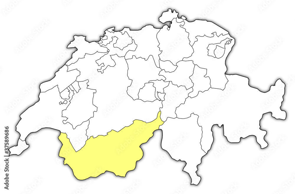 Map of Swizerland, Valais highlighted