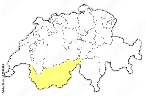 Map of Swizerland  Valais highlighted