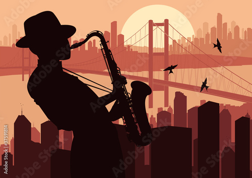 Saxophone player background illustration