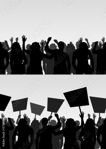 Protesters crowd landscape background illustration