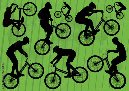 Mountain bike trial riders silhouettes illustration