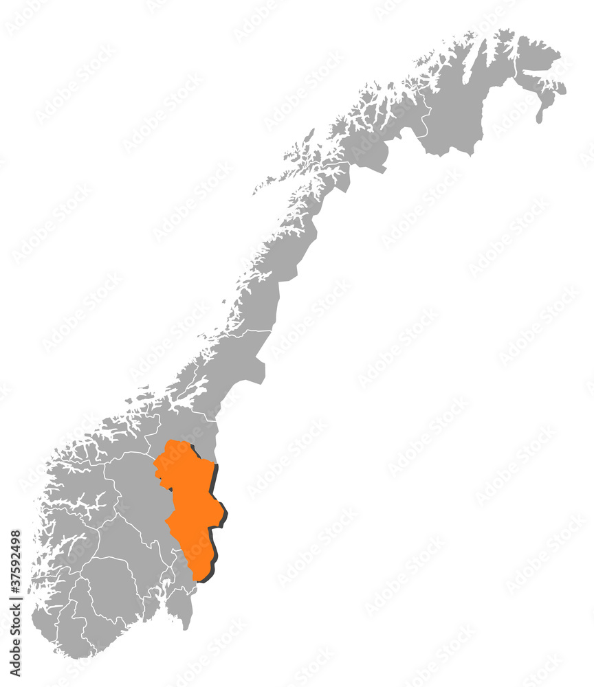 Map of Norway, Hedmark highlighted