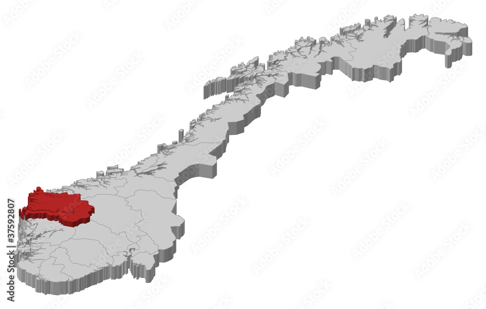 Map of Norway, Sogn og Fjordane highlighted Map of Norway, Sogn og Fjordane highlighted
