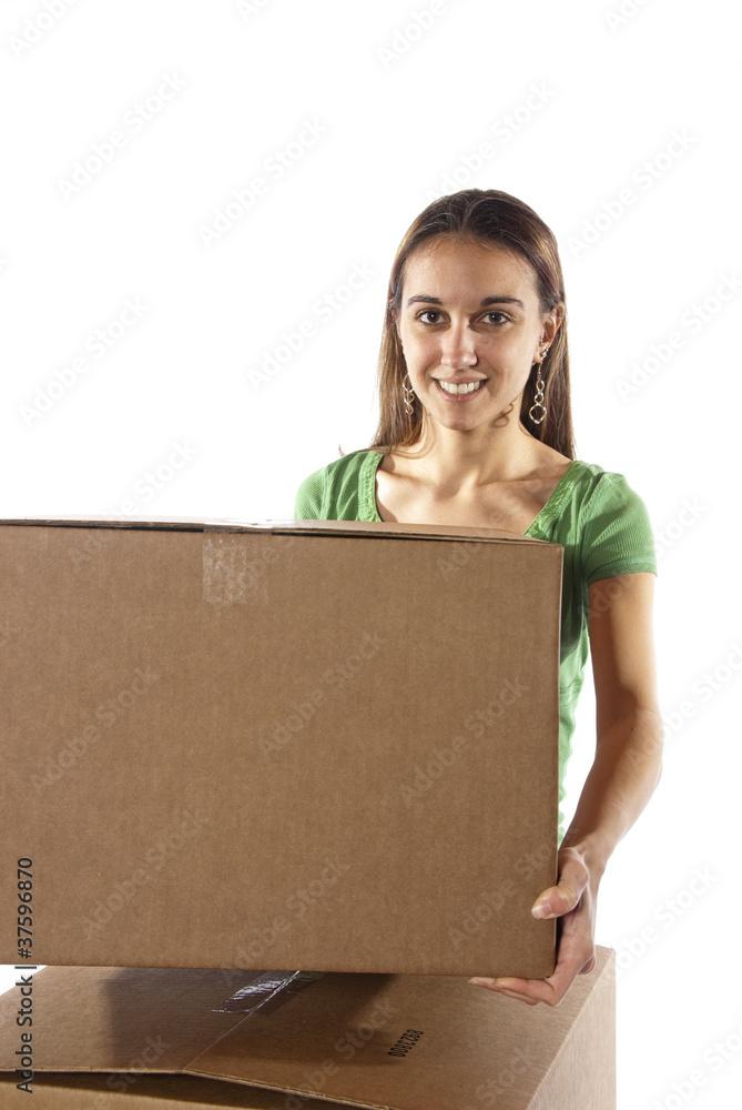 Pretty homemaker packing to move to new house. Pretty homemaker packing to move to new house.