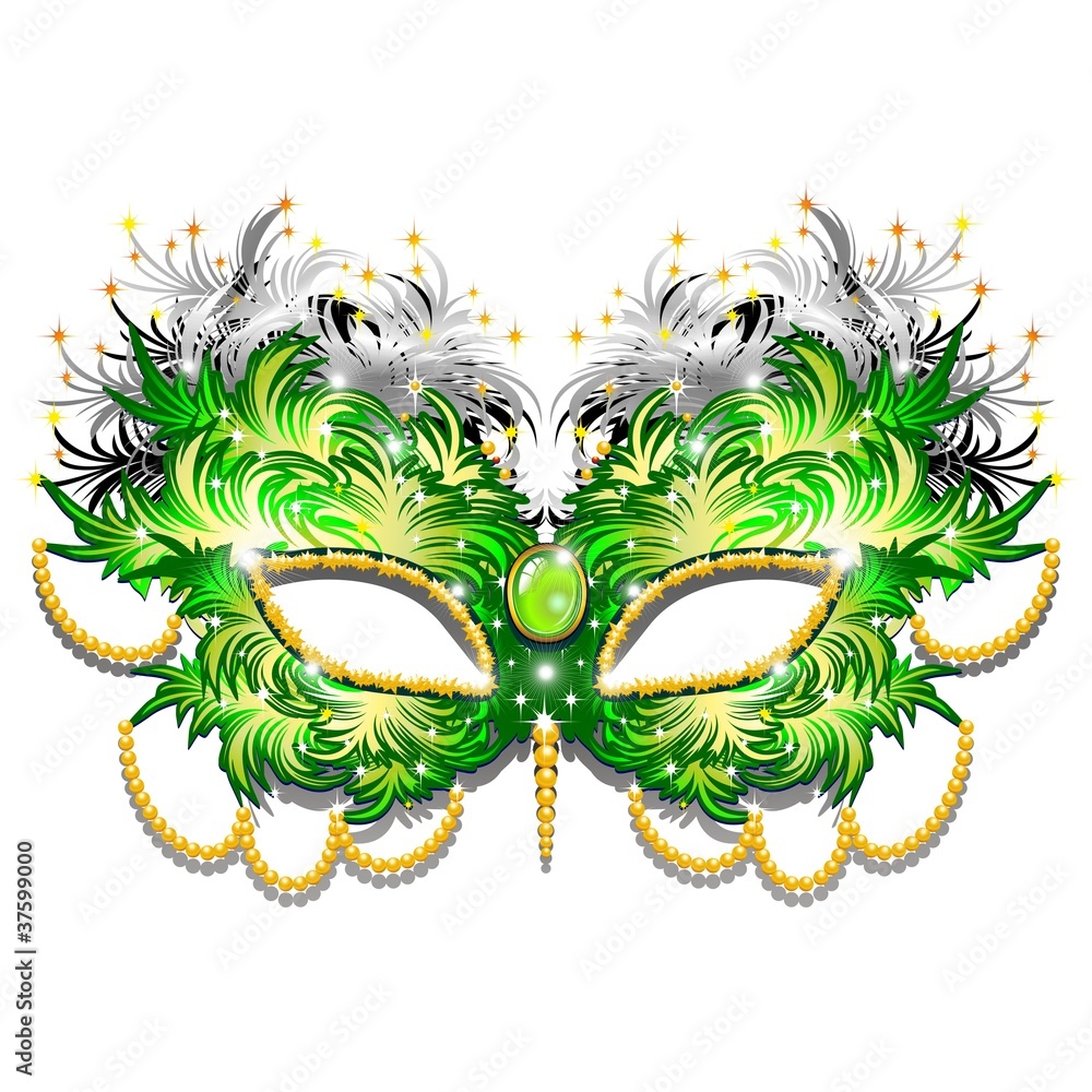 Maschera Carnevale Verde Smeraldo Piumr-Green Carnival Mask Stock Vector