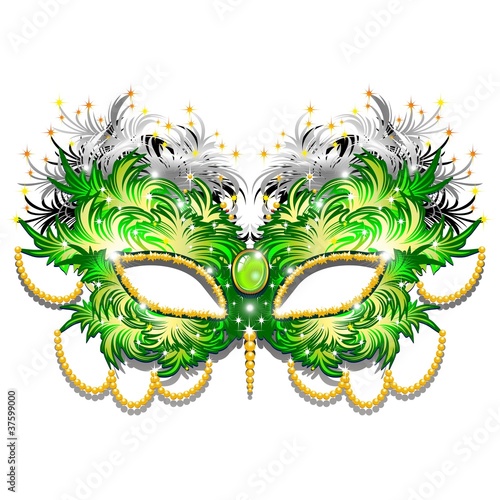 Maschera Carnevale Verde Smeraldo Piumr-Green Carnival Mask