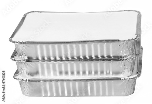 Stack of foil take away lunch box fast food containers